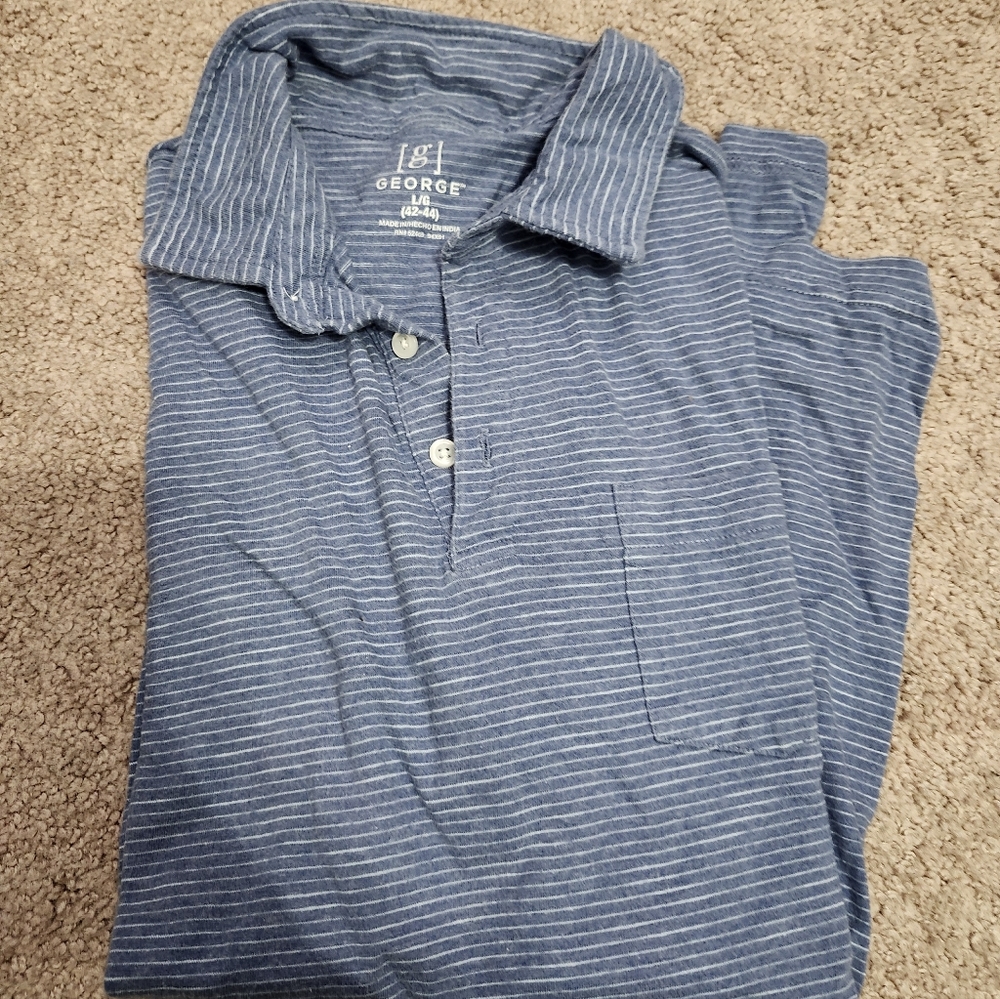 George Men's Casual Blue Pinstripe Shirt